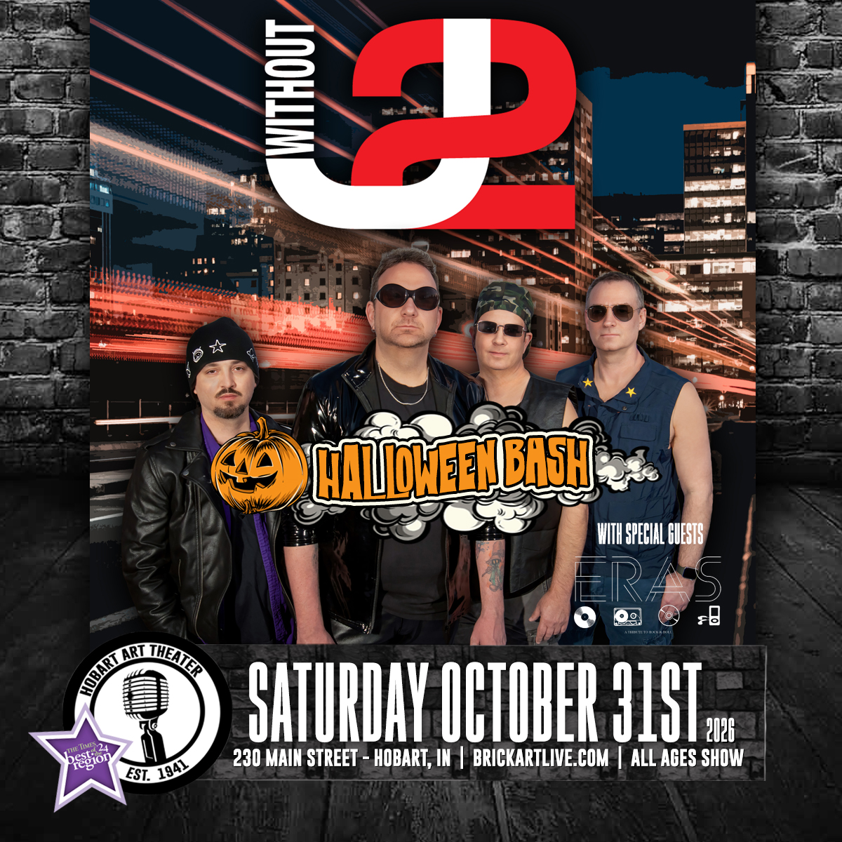 WITHOUT U2 (TRIBUTE TO U2) Halloween Bash - The Hobart Art Theater